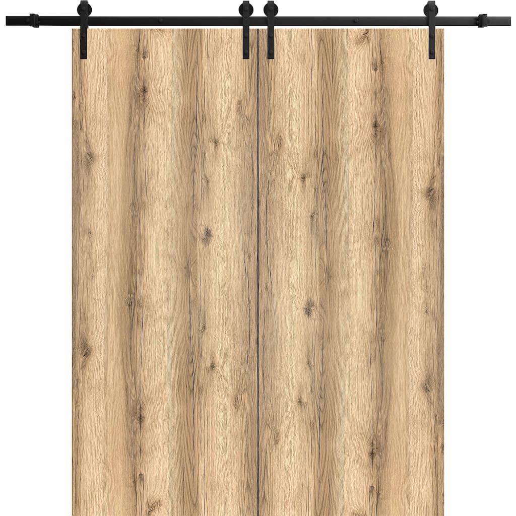 Sturdy Double Barn Door 36 x 80 inches | Planum 0010 Walnut | 13FT Rail Hangers Heavy Set