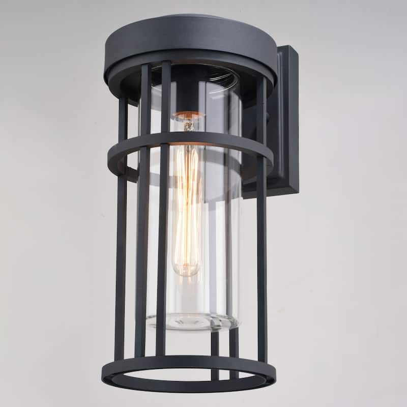 VAXCEL Crestline 14 in. H 1-Light Black Dusk to Dawn Sensor Outdoor Wall Sconce, Rust-Resistant Aluminum, Clear Glass Shade