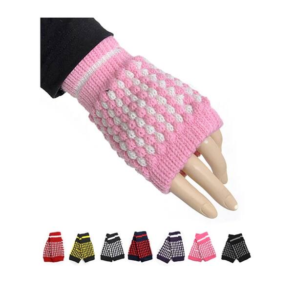 Shop Women S Red White Knit Fingerless Winter Gloves Gl1302