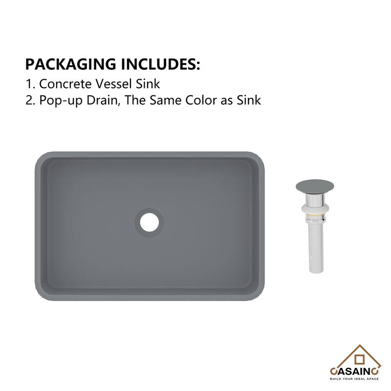 CASAINC Concrete Art Basin Rectangular Bathroom Vessel Sink with The Same Color Drainer