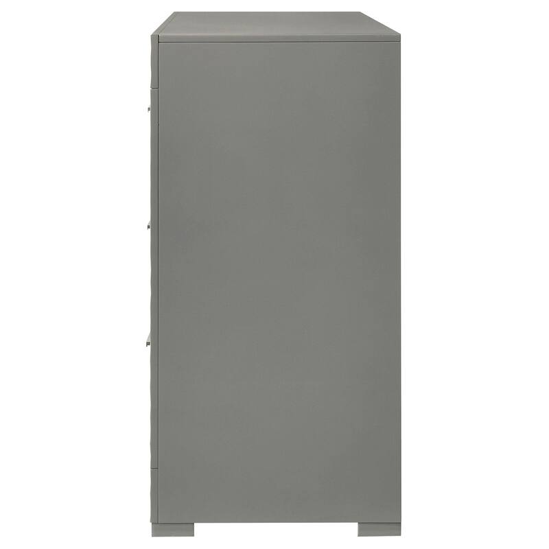 Ivon Wide Dresser, 6 Drawers, Bar Handles, Glossy Gray Solid Hardwood