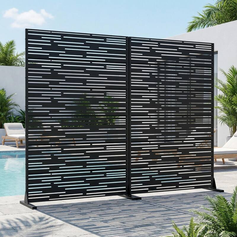 Outdoor Privacy Screen with Stand for Patio Garden Metal Fence Set of 2