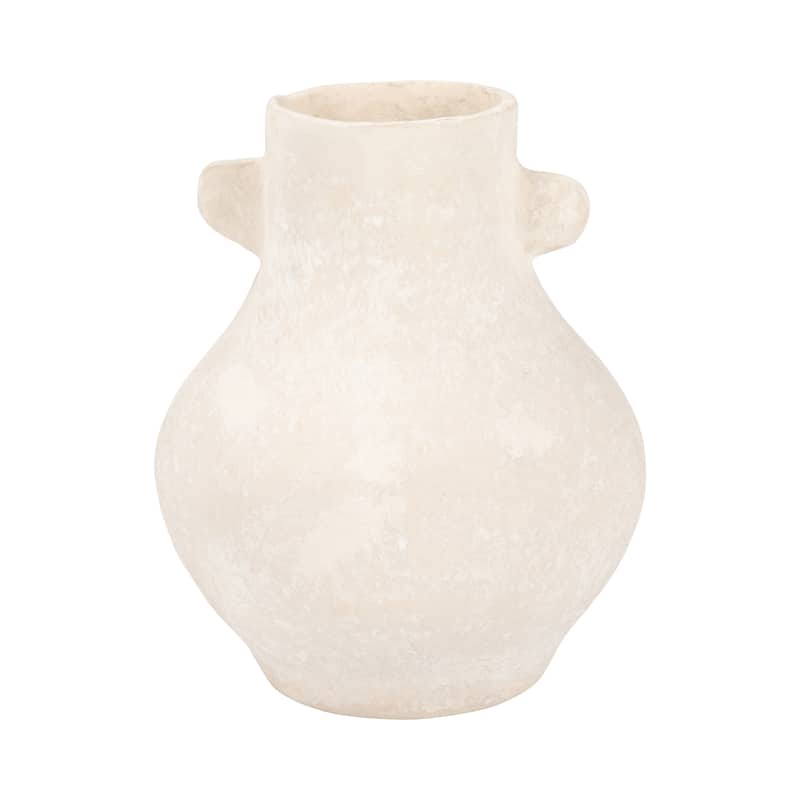 Sagebrook Home Ivory Paper Mache 10-inch Eared Vase, Perfect for Stylish Floral Arrangements - Ivory/beige - 8" x 8" x 10"
