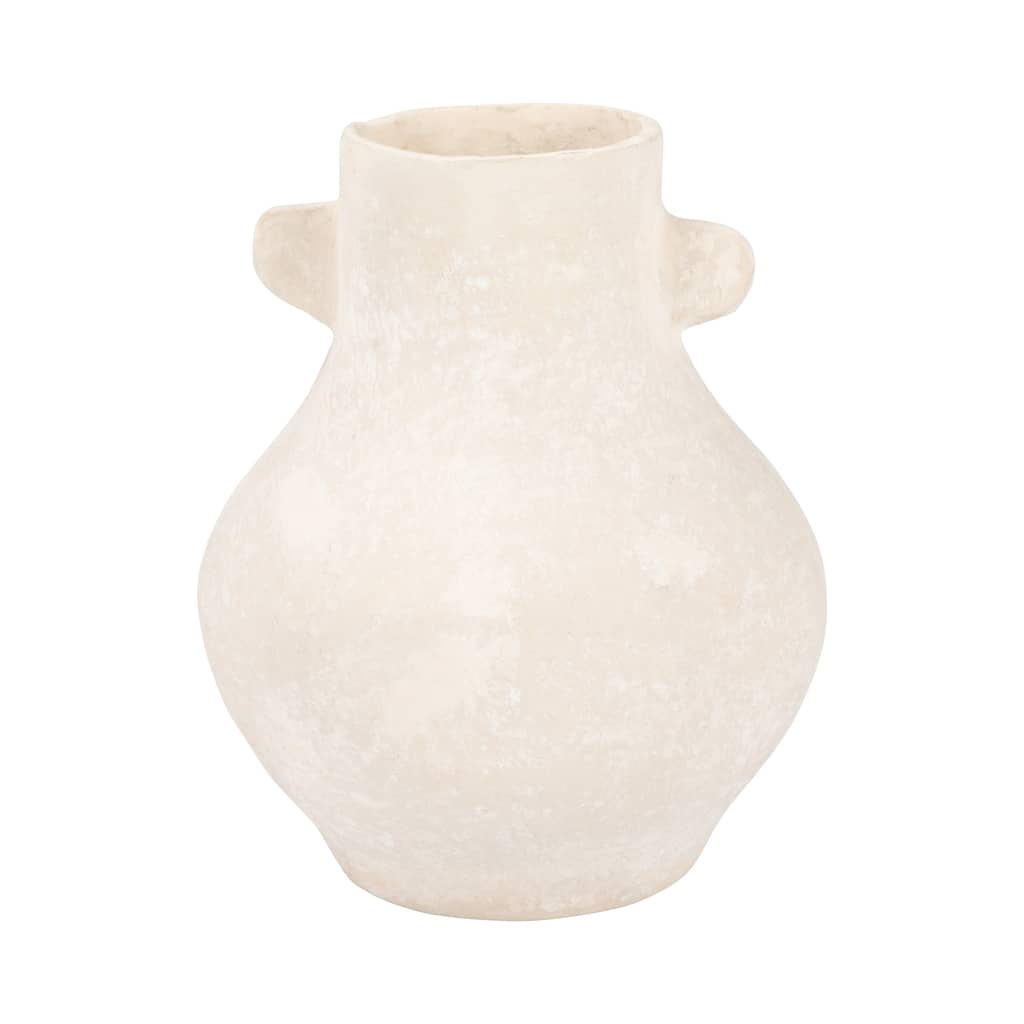 Sagebrook Home Ivory Paper Mache 10-inch Eared Vase, Perfect for Stylish Floral Arrangements