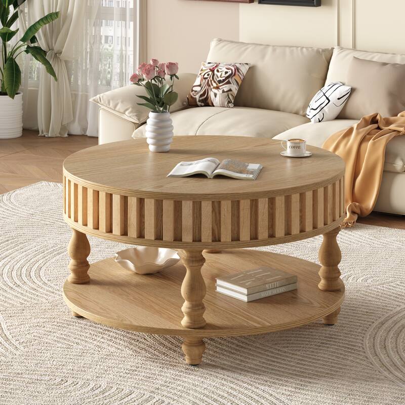 Roomfitters Fluted Coffee Table with Storage, Flip Top Center Table with Solid Wood Legs for Living Room