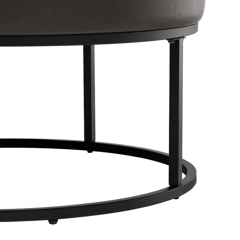 Faux Leather Round Ottoman for Living Room with Metal Legs