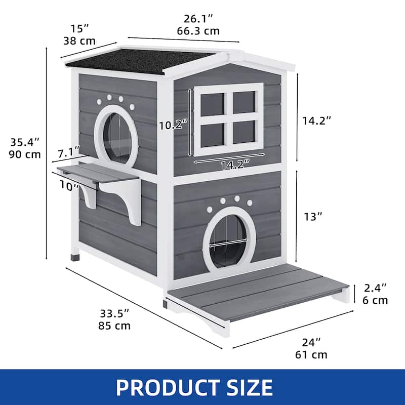 Moasis Two-Story Outdoor Cat House for 2 Cats, Cat Shelter with Openable Roof