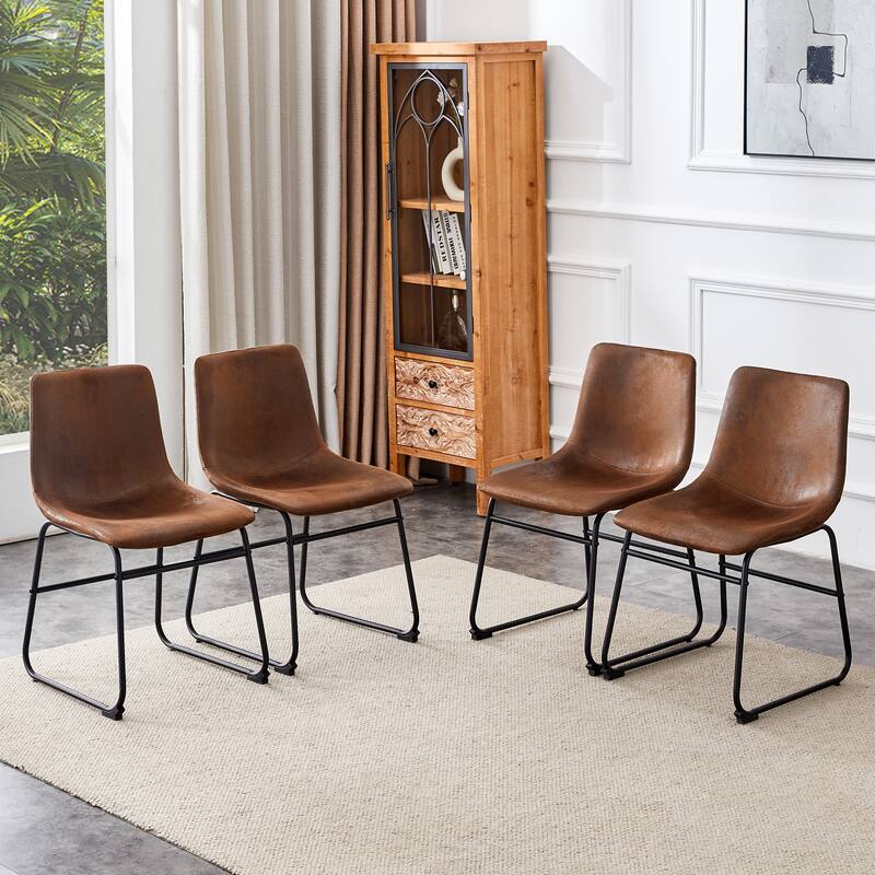 Retro Bar Chairs Set of 4, Modern Faux Leather High Bar Stools with Back and Metal Leg, Bar Chairs for Kitchen Island - Brown