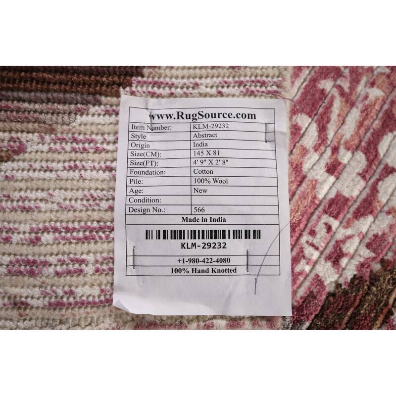Abstract Indian Modern Accent Rug Handmade Wool Carpet - 2'8" x 4'9"