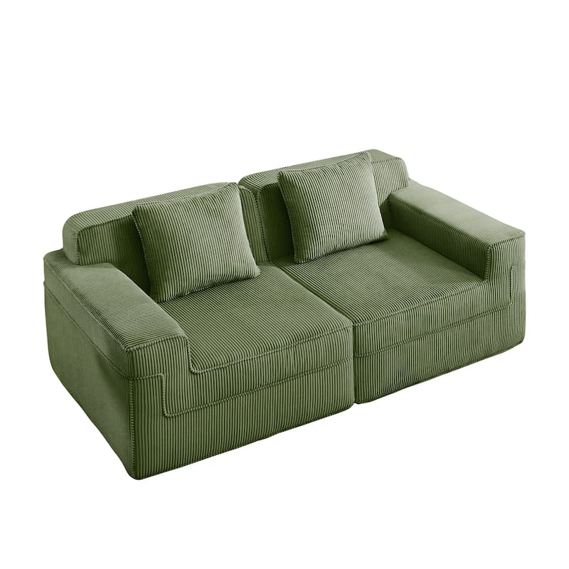 Modular 2-Seat Boneless Sofa, Modern Sectional Couch with Deep Seats, Wide Armrests, Corduroy Loveseat with Throw Pillows