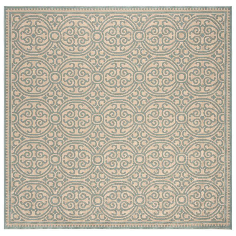 SAFAVIEH Linden Marylee Indoor/ Outdoor Waterproof Patio Backyard Rug - 6'7" Square - Aqua/Cream