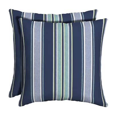 Arden Selections Sapphire Blue Leala Stripe Outdoor Square Pillow (2-Pack) - 16" W x 16" D