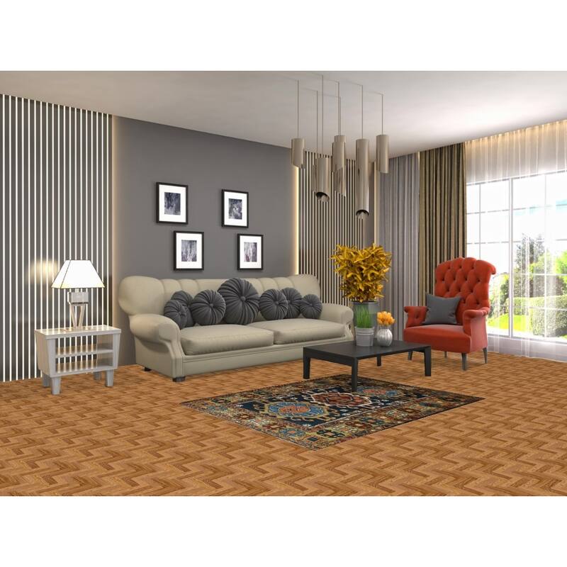 Hand Knotted Oriental 100% Wool Carpet Traditional Geometric Navy Blue & Blues Heriz Area Rug - 4' 9'' X 3' 8''