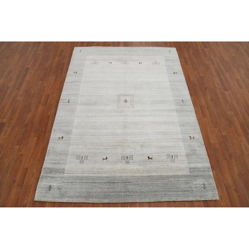 Hand Knotted Oriental 100% Wool Carpet Tribal Animal Pictorial Beige & Ivories Gabbeh Area Rug - 7' 10'' X 5' 6''