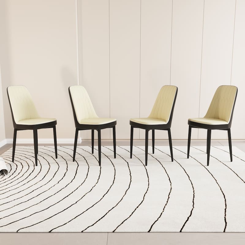A set of 4 Dining Chair Modern Style Chair Made of High-Quality PU Leather Fabric w/ Thick Soft Cushions - Beige+Black