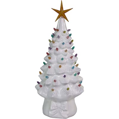 Christmas Time 3-Ft. Resin Christmas Tree with Illuminated Star & Vintage Bulb Covers, Indoor or Outdoor Holiday Decor, White
