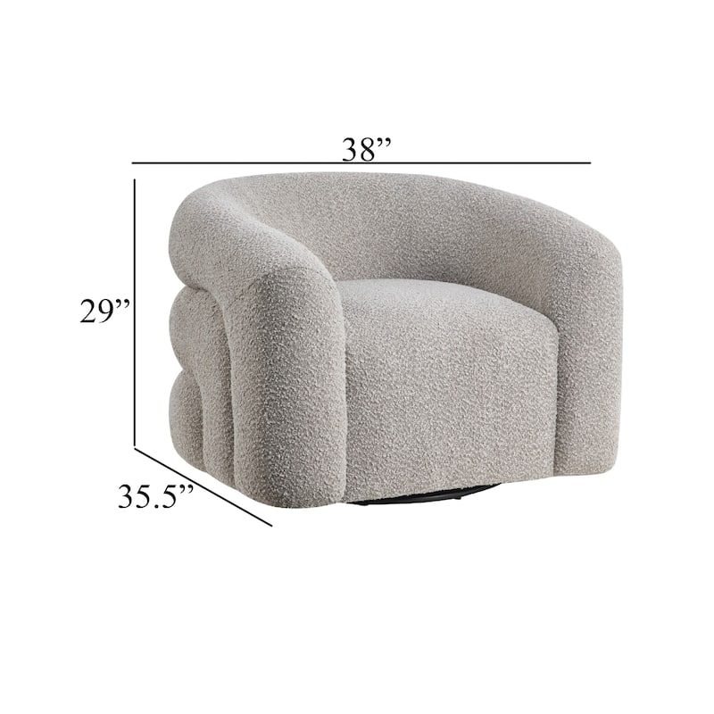 Dera Swivel Accent Chair, Sculpted Barrel Back, Foam Fill, Gray Boucle