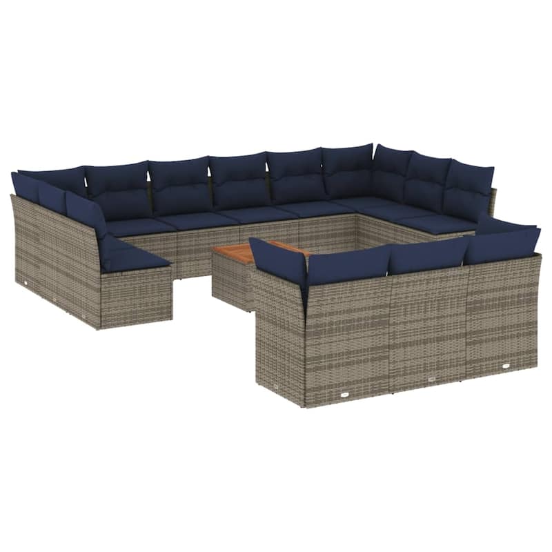 vidaXL Patio Sofa Set with Cushions Outdoor Furniture 14 Piece Poly Rattan - 24.4x 24.4x 27.2