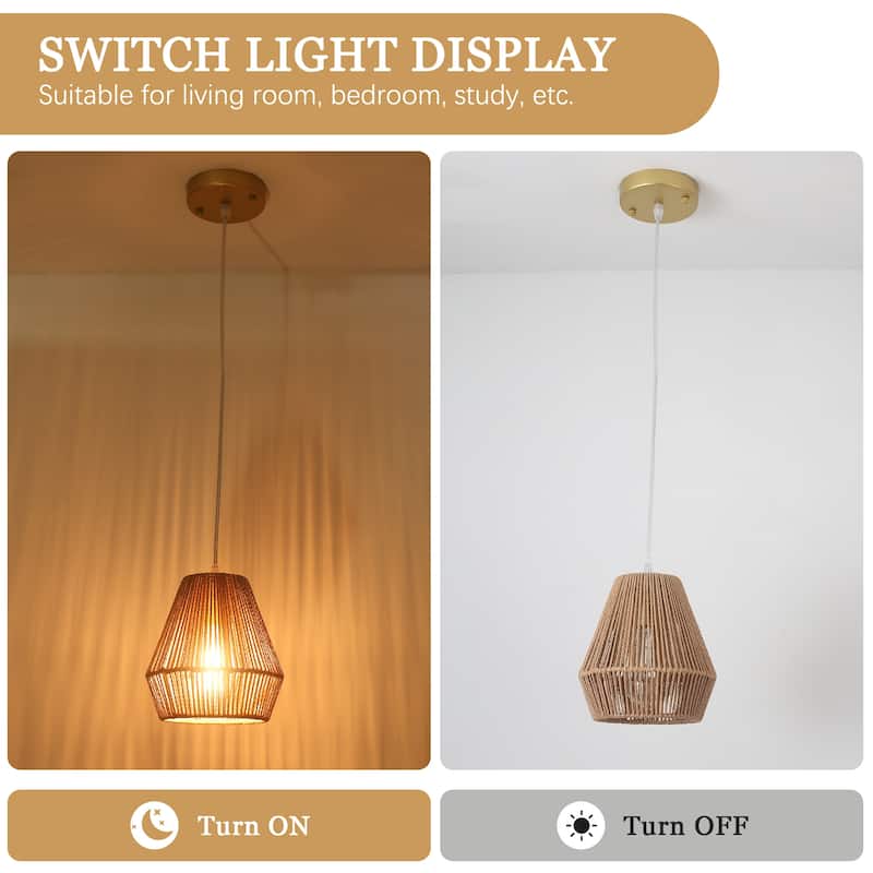 Boho Coastal 1-Light Hand-Woven Rattan Pendant Light for Kitchen Island Hallway (Set Of 2) - 7.28 in