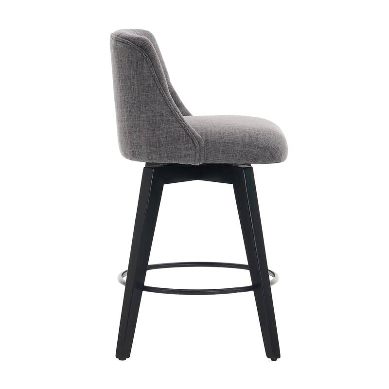 25" Swivel Bar Stools Set of 2-Modern Counter Height Stools with Linen Upholstery&Button Tufted Back, Solid Wood Frame Barstools