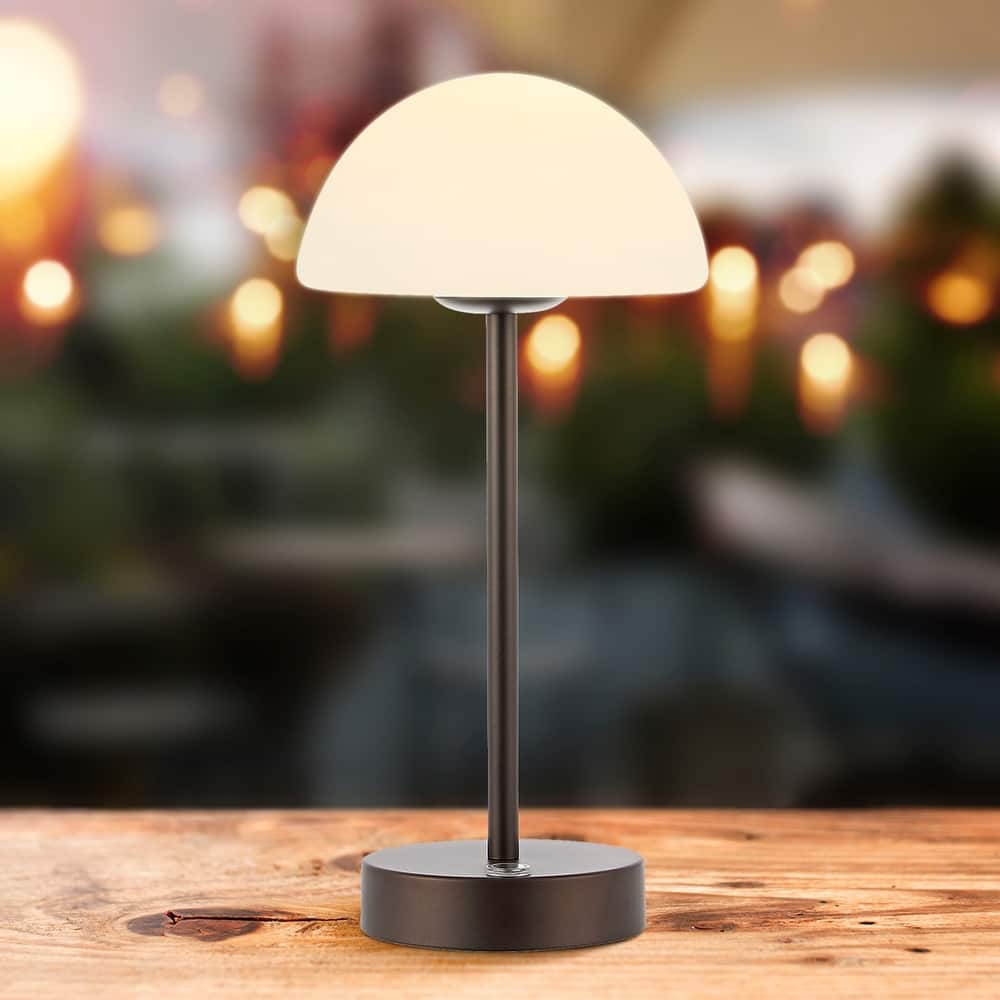 Carson 12.5" Modern Minimalist Iron Wireless Rechargeable Integrated LED Table Lamp, Nickel/White by JONATHAN Y