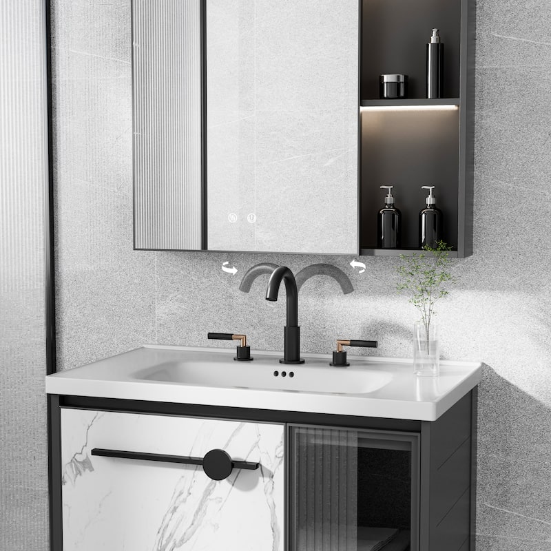 Modland 304 Stainless Steel 3-Hole Bathroom Faucet with 360-degree Swivel Spout, Brushed Gold/ Matte Black