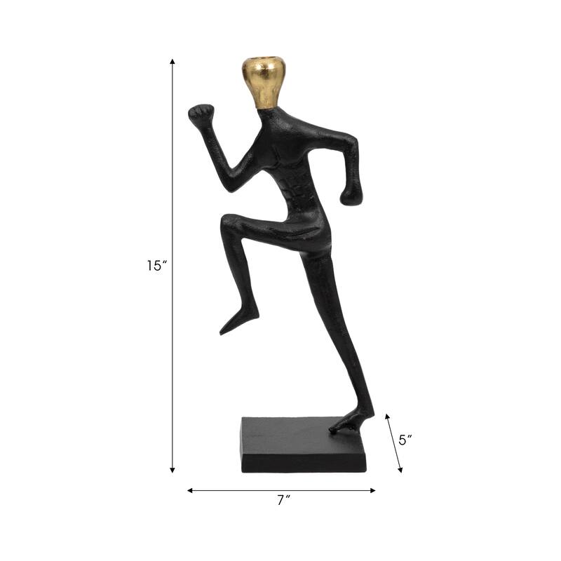 Sagebrook Home Modern Gold and Black Running Man Metal Taper Candle Holder - 7" x 5" x 15" - 7" x 5" x 15"
