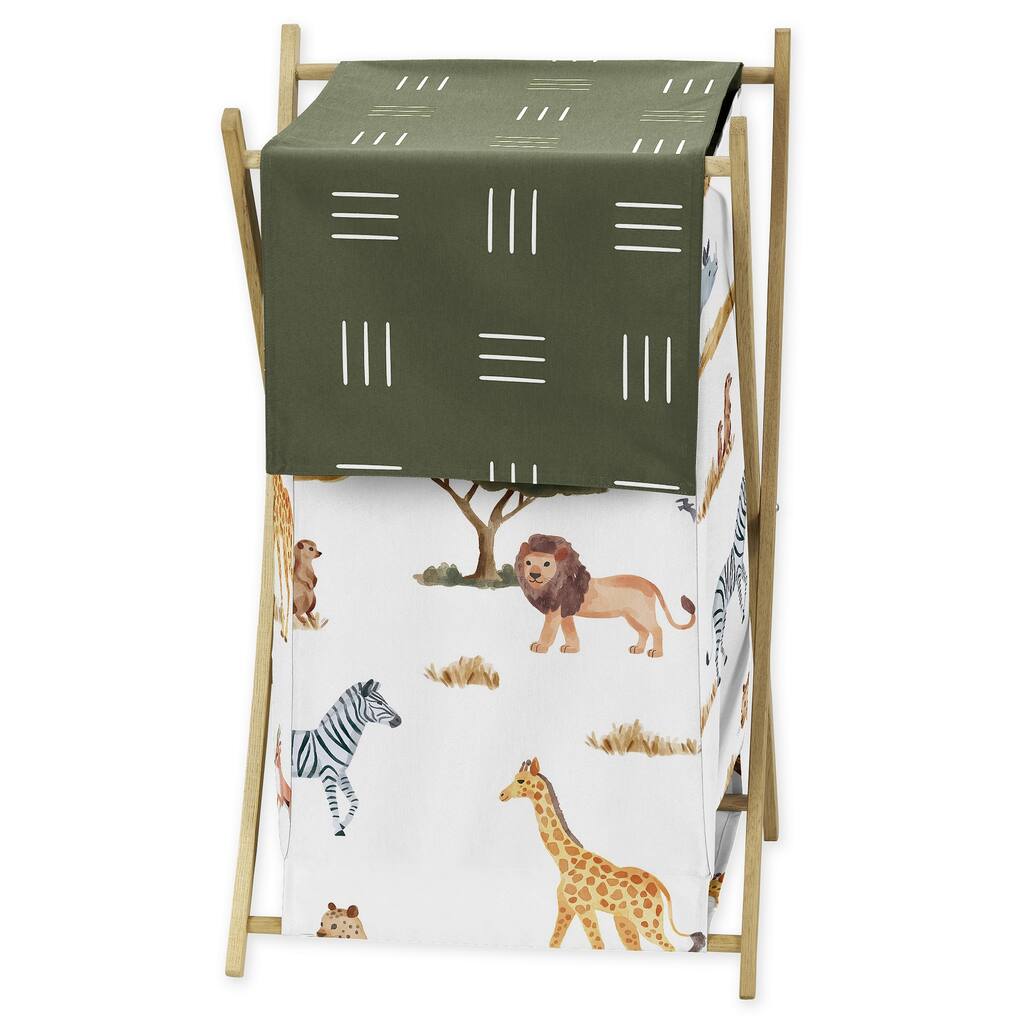 Jungle Animals Laundry Hamper Hunter Green Grey Black and White Safari Animal Elephant Giraffe Lion Monkey Leopard Cheetah Zebra