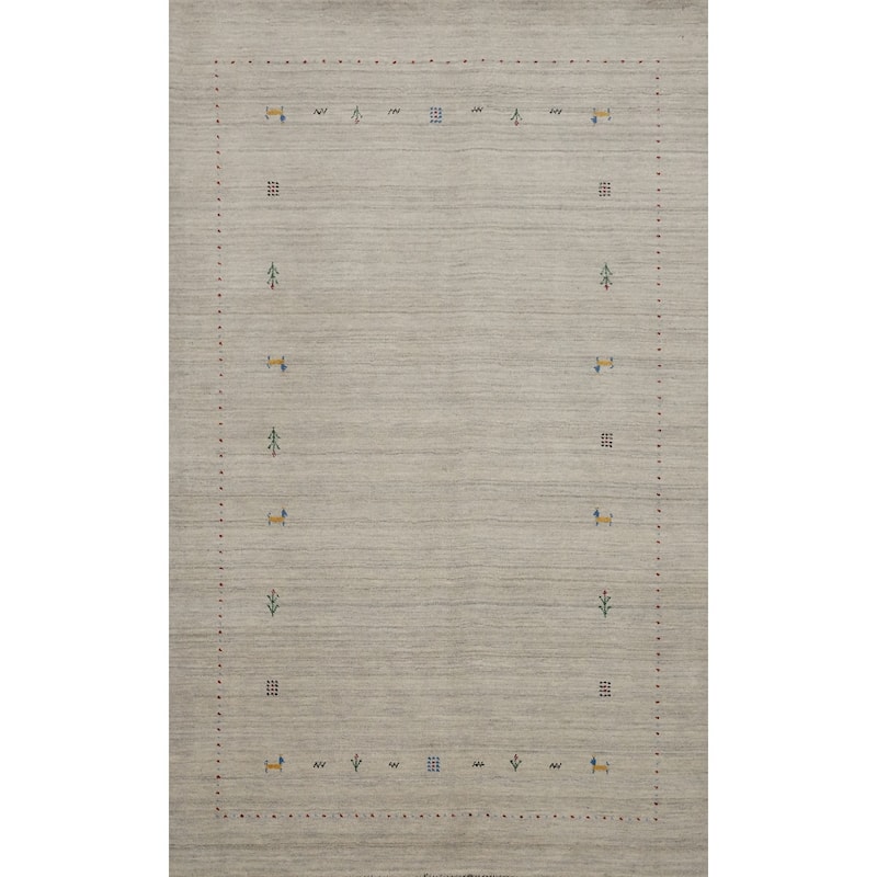 Hand Knotted Oriental 100% Wool Carpet Tribal Animal Pictorial Beige & Ivories Gabbeh Area Rug - 7' 9'' X 5' 0''