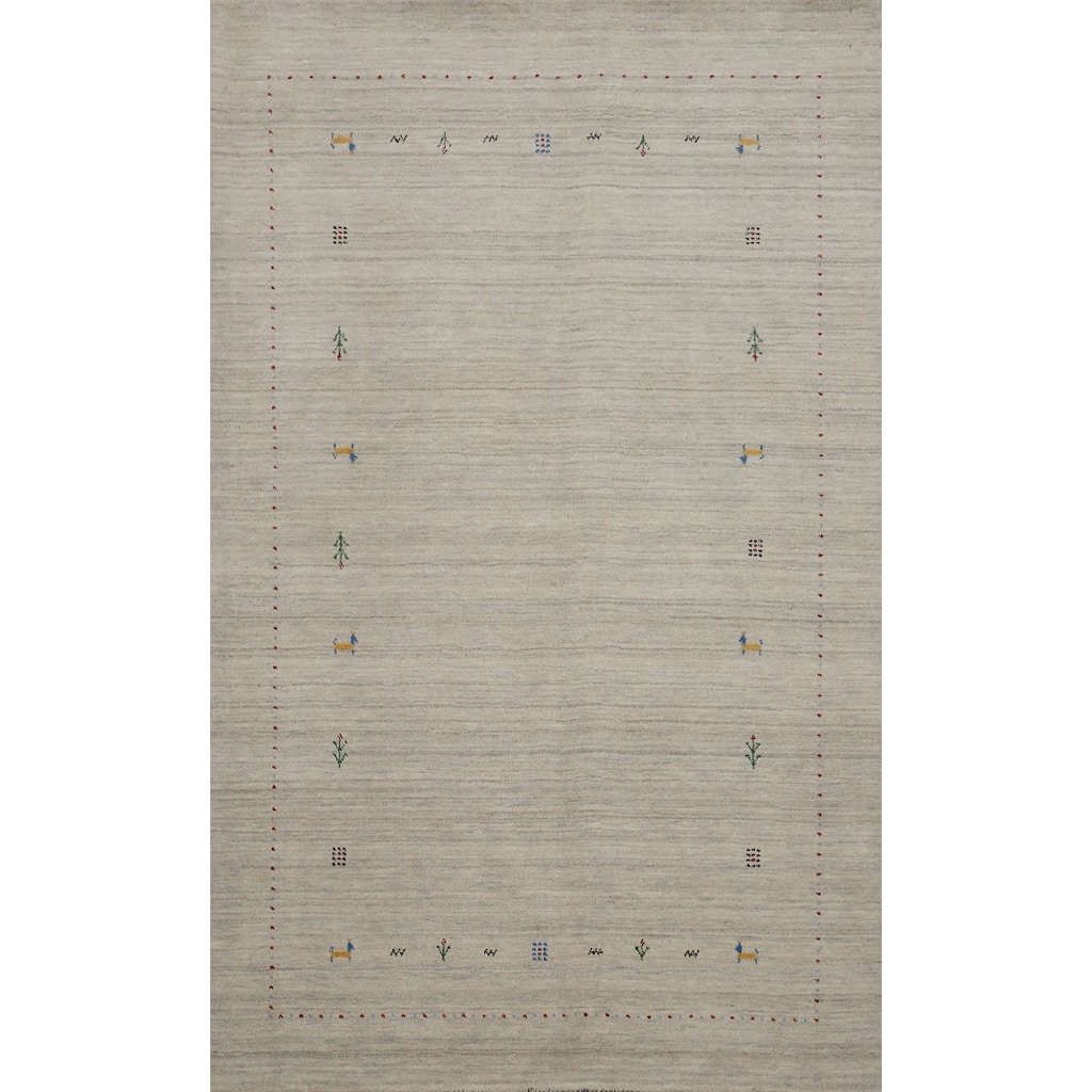 Hand Knotted Oriental 100% Wool Carpet Tribal Animal Pictorial Beige & Ivories Gabbeh Area Rug - 7' 9'' X 5' 0''