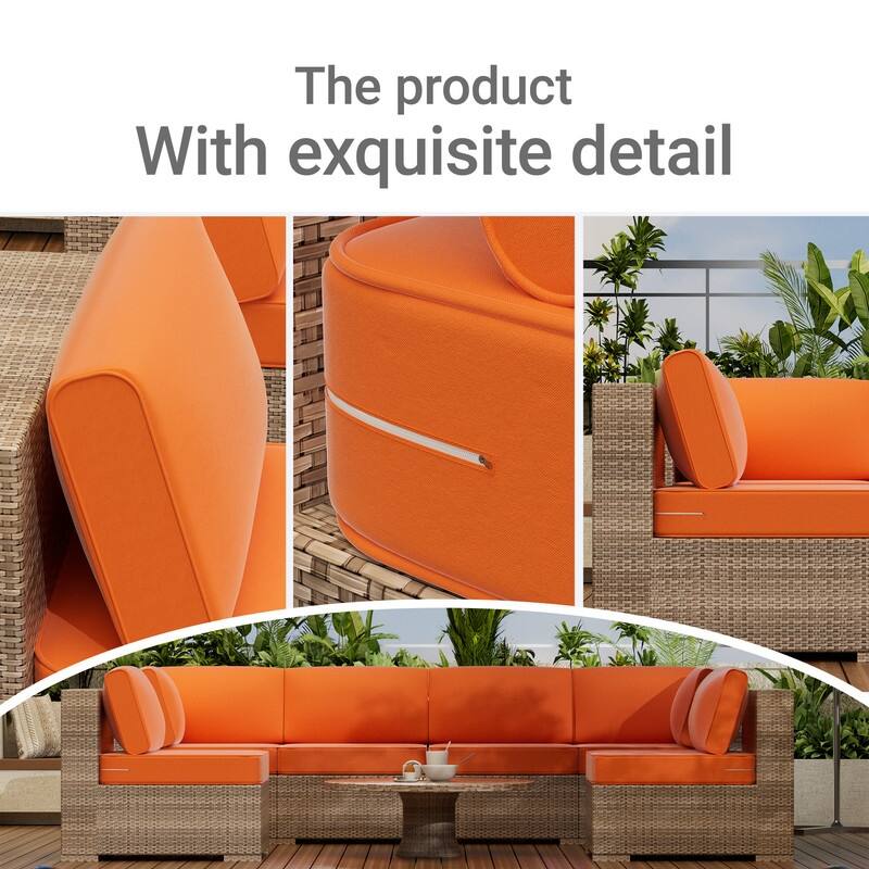 14-Piece Patio Furniture Sofa Cushions, 6-Seater Outdoor Cushion Set (Only Include Cusions，Not Sofa） - 25.6*25.6*4in