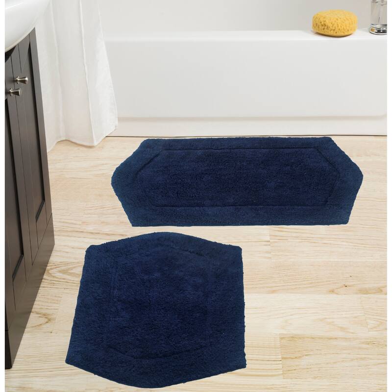 Home Weavers Porch & Den Heesacker Cotton 2-piece Bath Rug Set - Navy