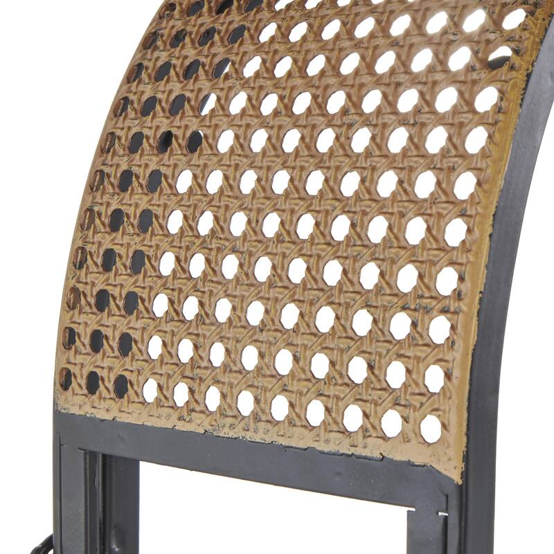 Metal Arched Indoor Outdoor Candle Lantern with Cane Inspired Gold Tops - Set of 2 Black - Roche River Decor