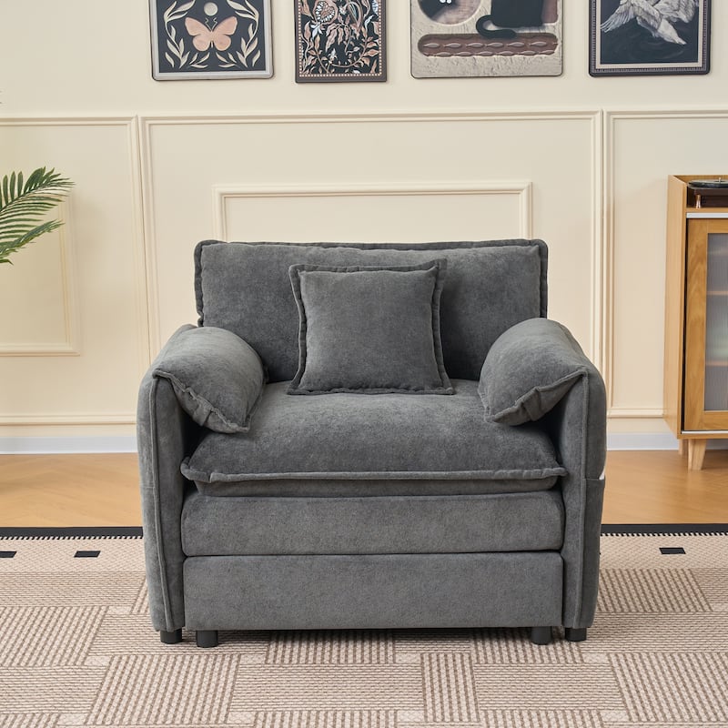 Chenille Upholstered Accent Chair / Oversized Single Sofa Lounge Chair / Deep Seat Reading Sofa Armchair - Grey