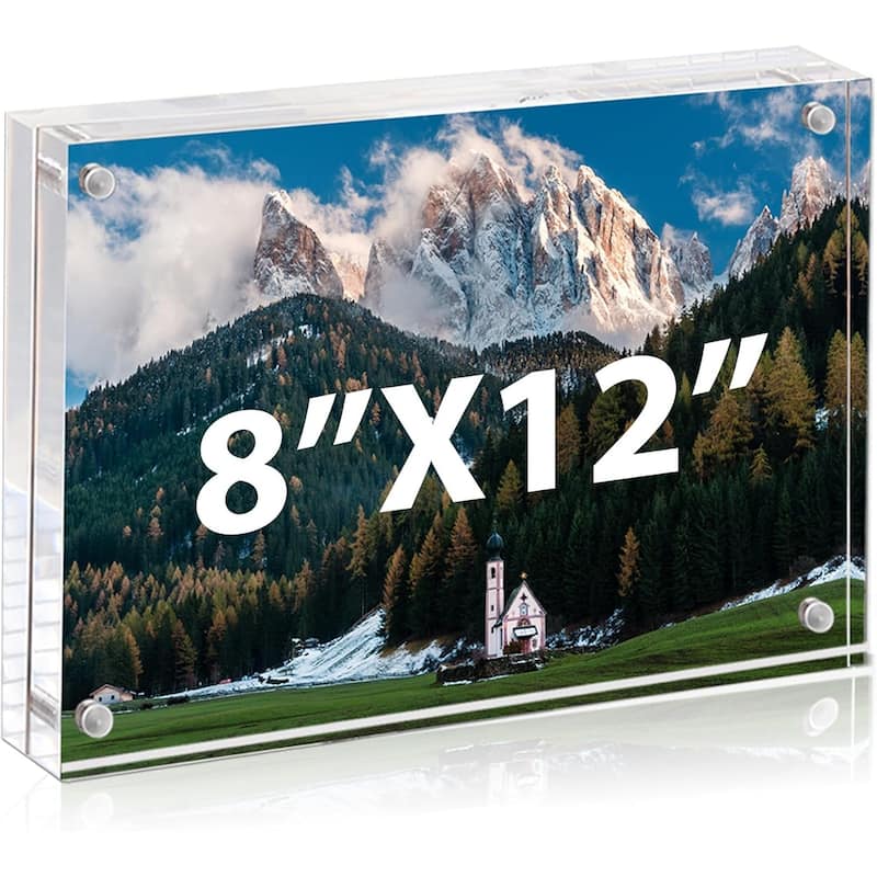 BP4U Acrylic Picture Frame, 1-Pack Tabletop Magnetic Freestanding Photo Frames for Hoem/Office Desktop Display - 8"x12"