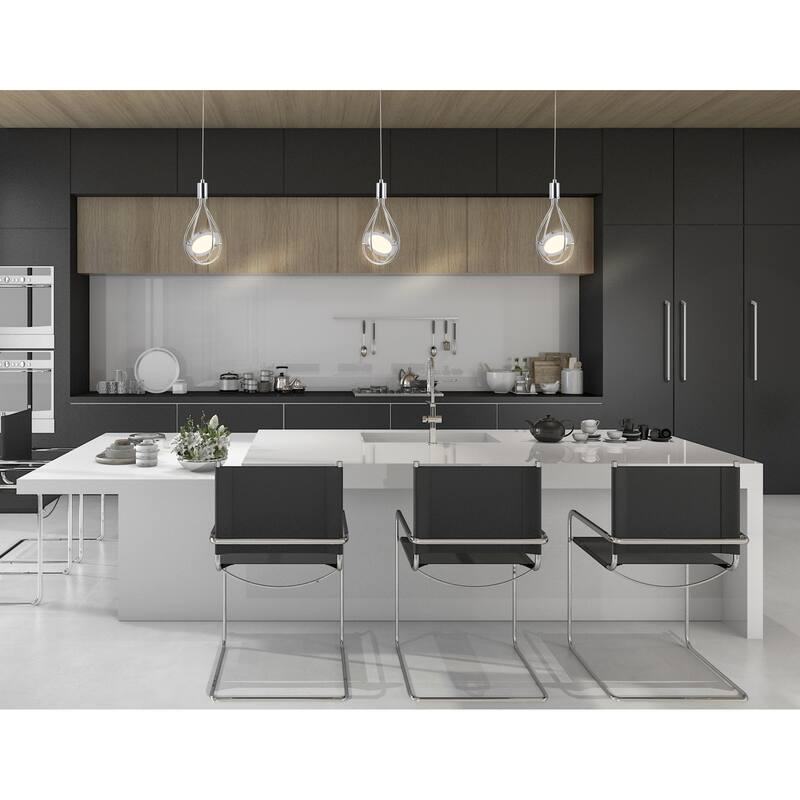 Scribble 5.5" Adjustable Modern Integrated 1-Light Cluster LED Metal Pendant, Chrome by JONATHAN Y