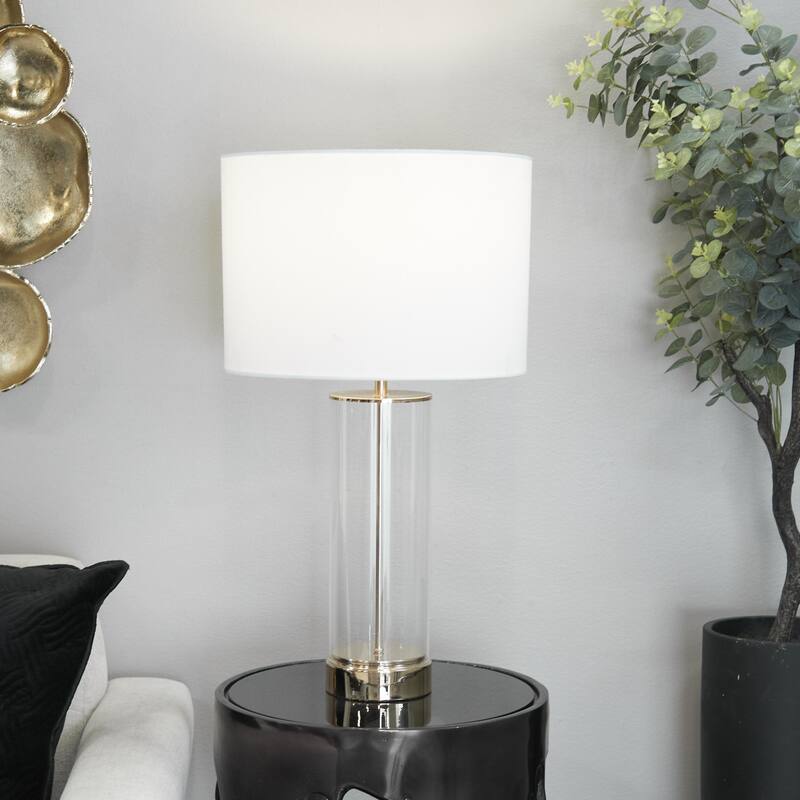 Tempered Glass Transparent Base Table Lamp with Drum Shade - Gold - CosmoLiving by Cosmopolitan