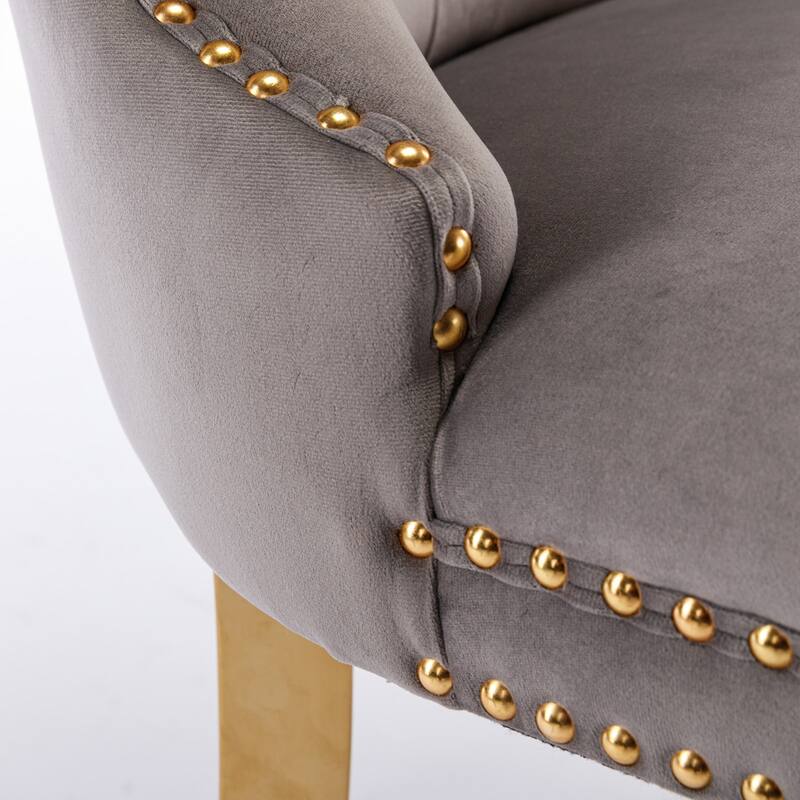 Set of 2 Velvet Dining Chairs with Nailhead Trim and Gold-Plated Legs