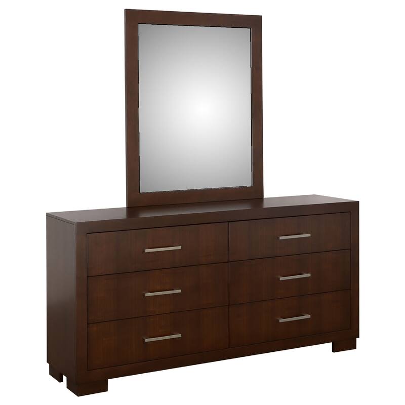 Bela Wide Dresser with Mirror and 6 Drawers, Silver, Cappuccino Brown