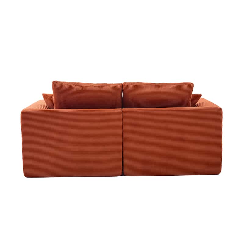 Modern 2-Seater Corduroy Cloud Sofa Modular 2-Piece Sectional Sofa with Removable Covers, for Living Room, Bedroom, Orange