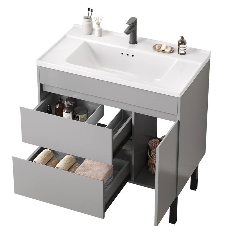 Moasis 16''/24''/36" Freestanding Single Bathroom Vanity with Ceramic Basin