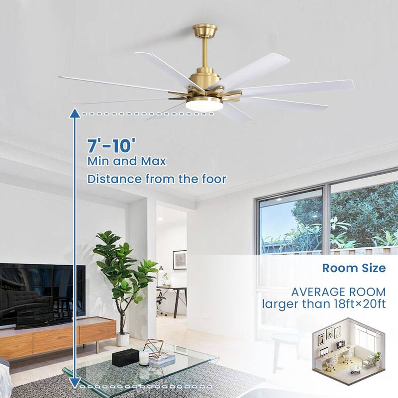 66" Large Smart Windmill Ceiling Fan with Light, Remote/APP Control, Dimmable LED Included
