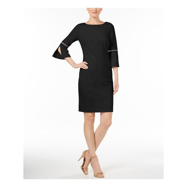 calvin klein bell sleeve dress with pearls