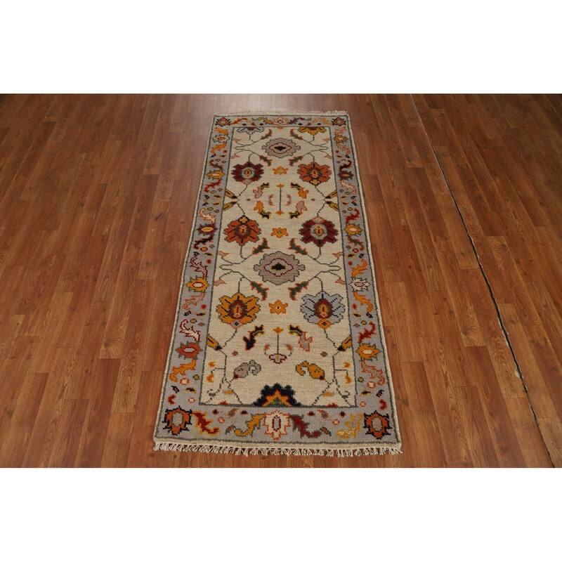 Floral Oushak Indian Foyer Rug Handmade Wool Carpet - 2'7"x 5'1"