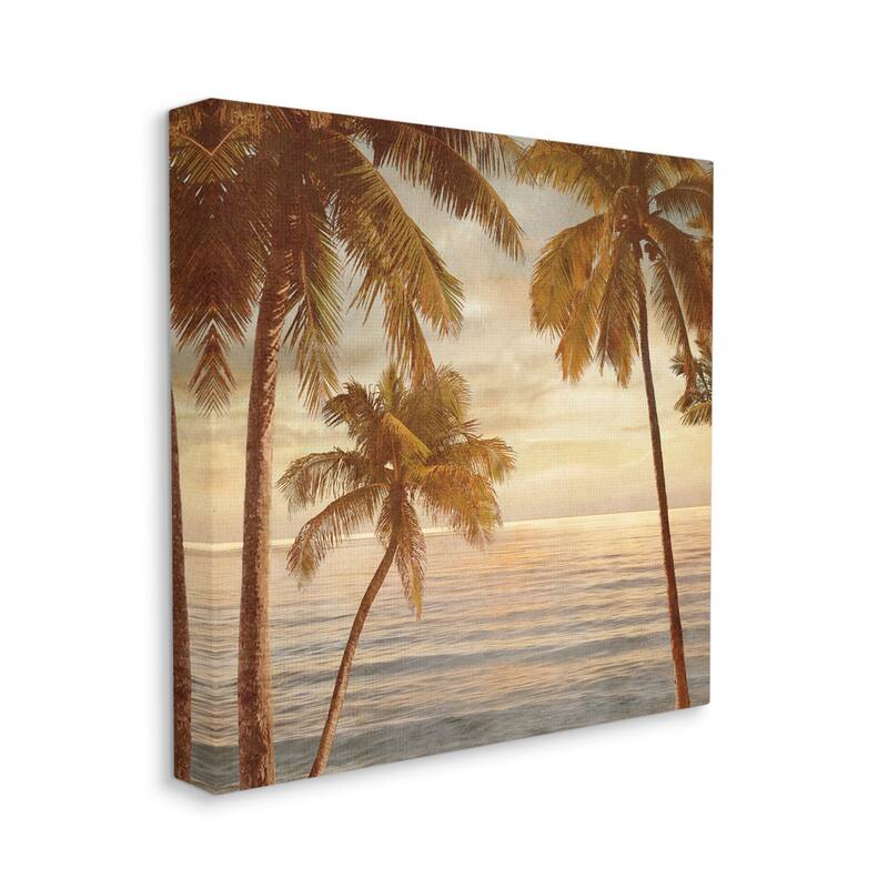 Stupell Palm Trees by Ocean Nautical Sunset Sky Canvas Wall Art - Orange - 30 x 30