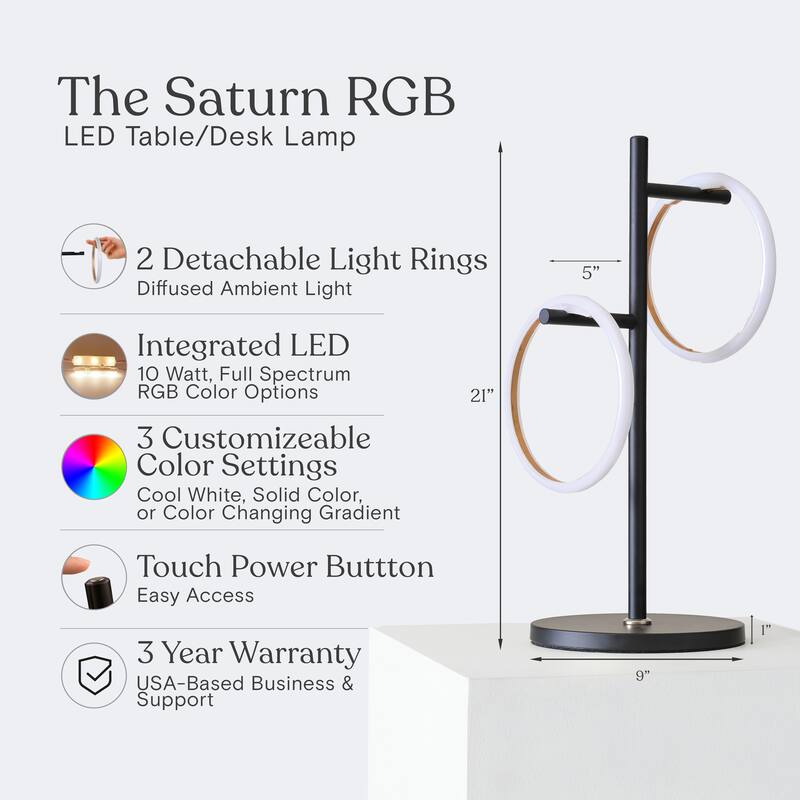 Brightech Saturn 21 in. Classic Black Industrial Integrated LED Desk Table Lamp with Built-In Color Changing Function