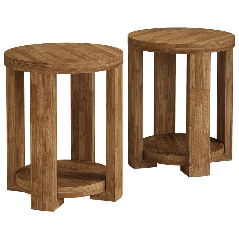 2-Tier Round End Table, Side Table, Small Bedside Accent Table for Living Room, Bedroom (Set of 2)