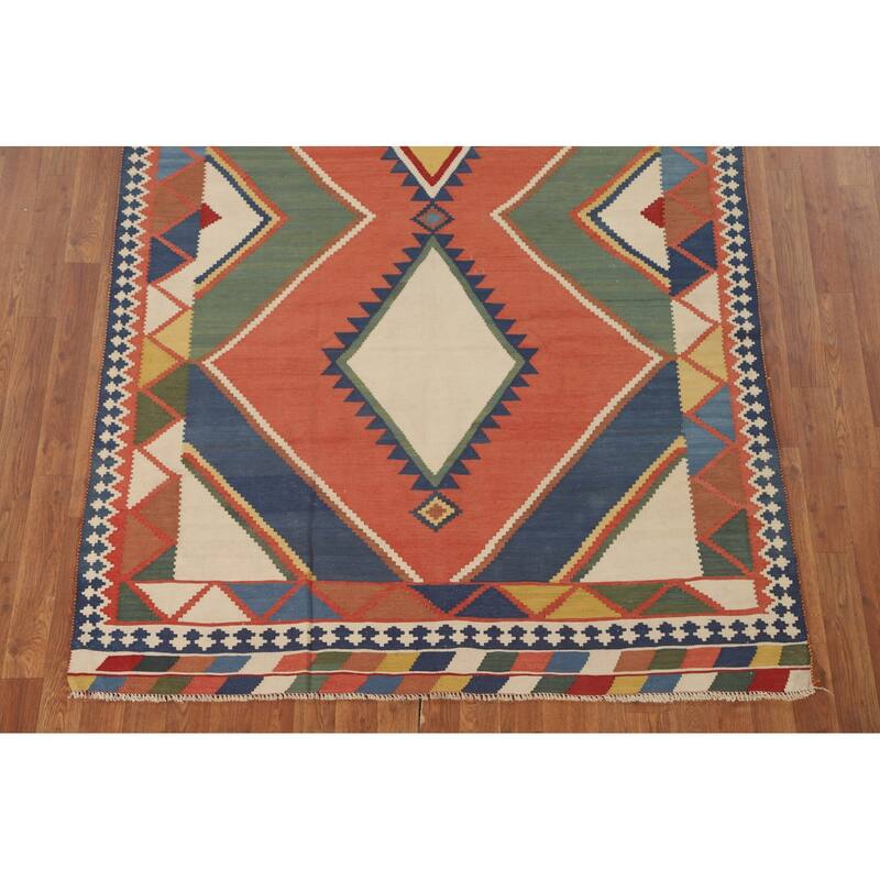 Vegetable Dye Kilim Qashqai Persian Area Rug Hand-Woven Wool Carpet - 4'11" x 8'1"