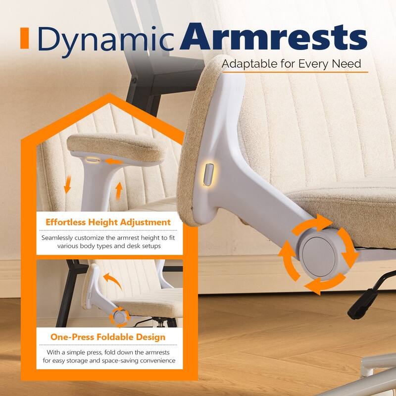 Chenille Swivel Chair With Adjustable Flip-Up Arms For Cross-Legged