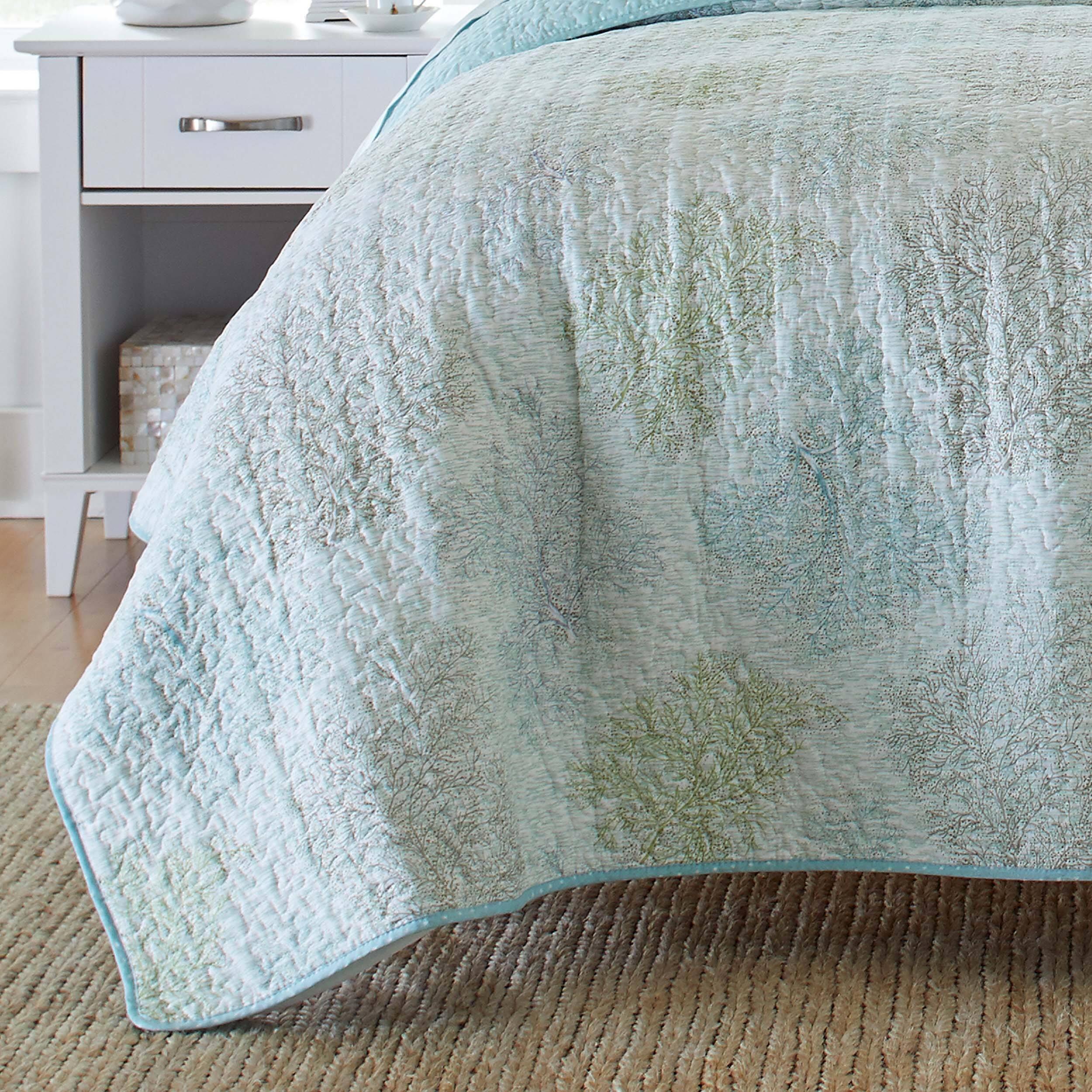 Laura Ashley Saltwater Blue Reversible Cotton Quilt Set On Sale Bed